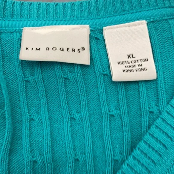 NWT Kim Rogers Original Turquoise Cable Knit Sweater Size XL - Picture 13 of 16